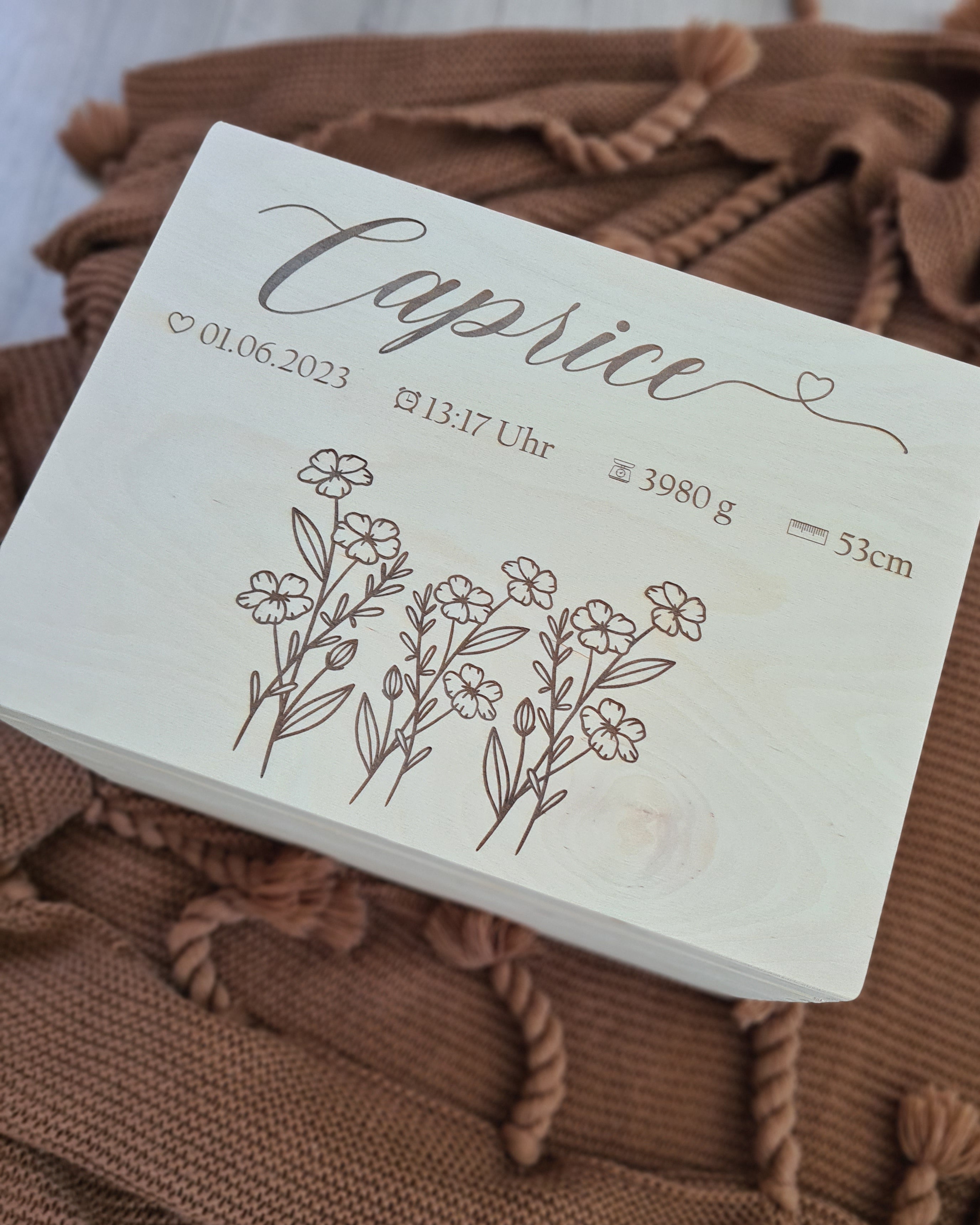 Erinnerungskiste - Blumen mit Herzschrift