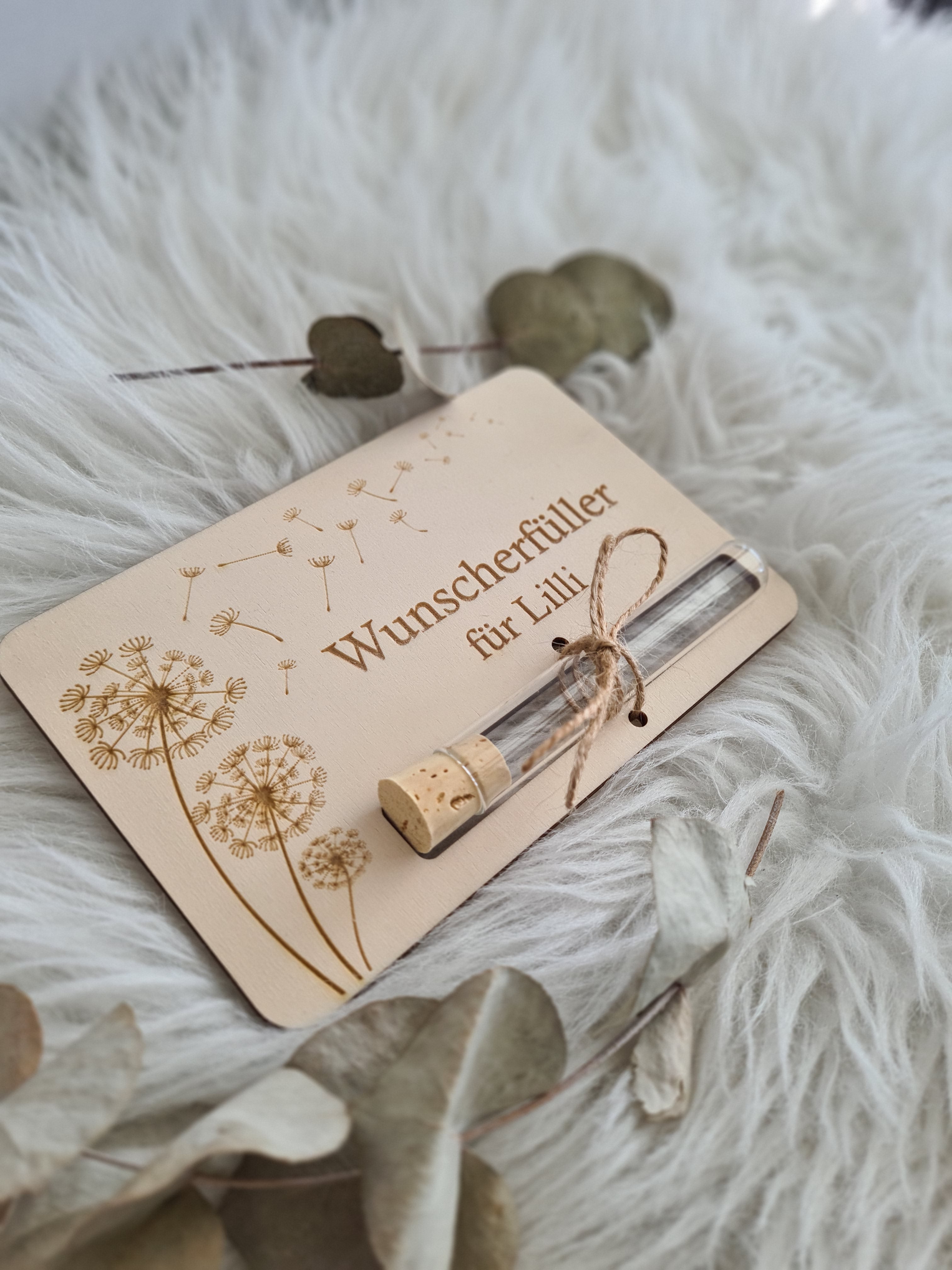 Geldgeschenkkarte mit Reagenzglas - Wünscherfüller Pusteblume