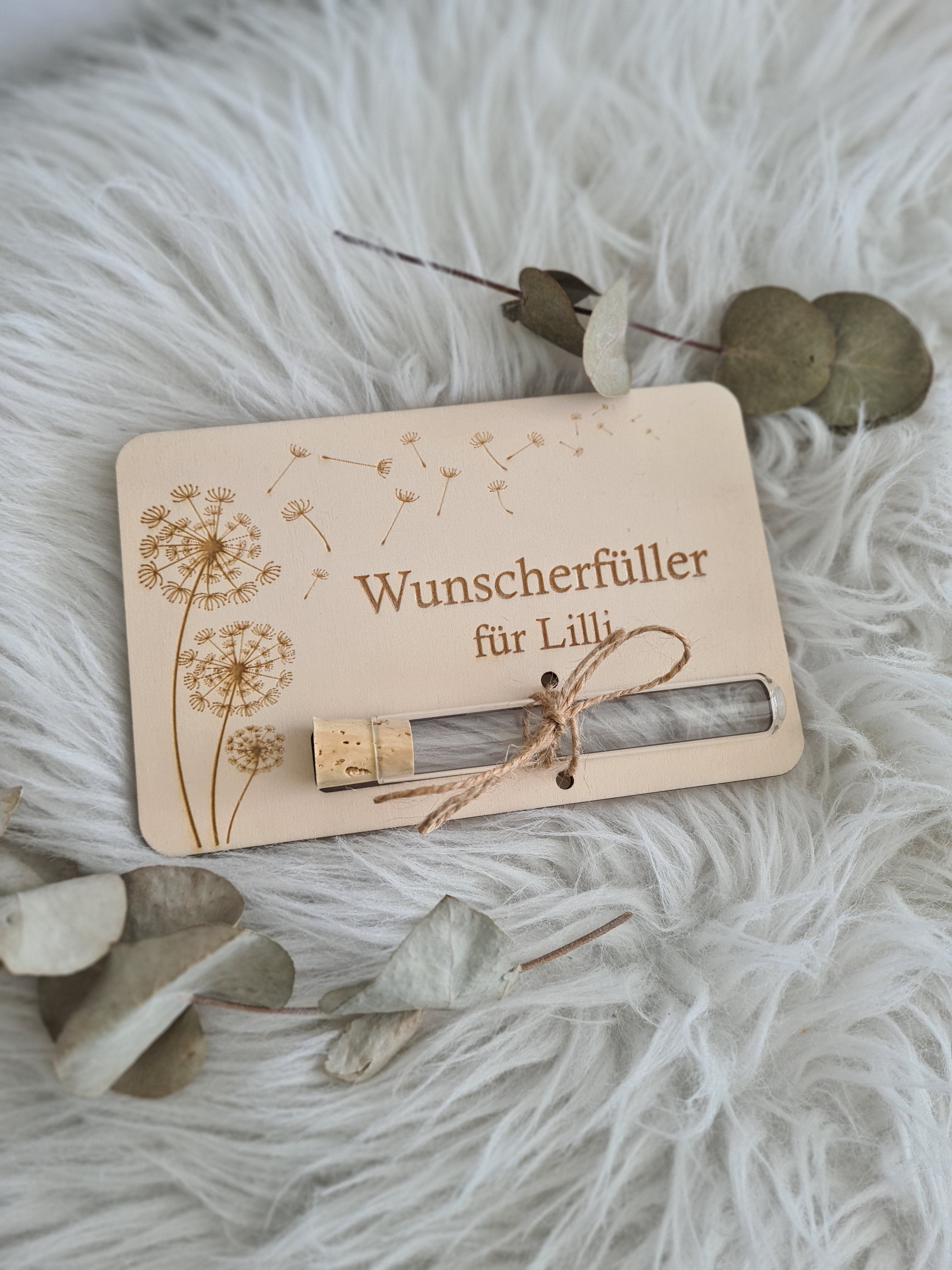 Geldgeschenkkarte mit Reagenzglas - Wünscherfüller Pusteblume