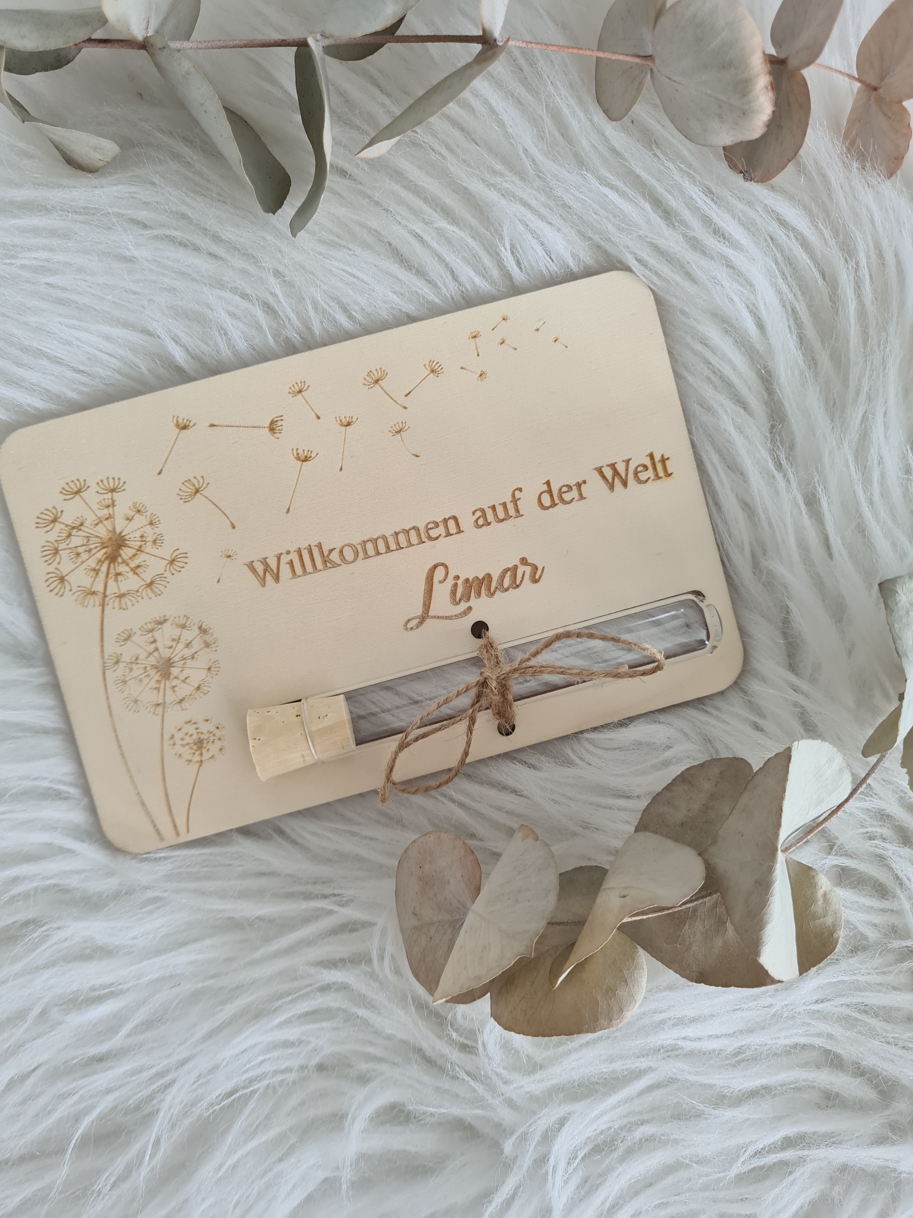 Geldgeschenkkarte mit Reagenzglas - Willkommen auf der Welt