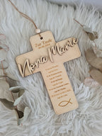 Holzkreuz zur Taufe, Kommunion, Firmung - Fisch Wunder