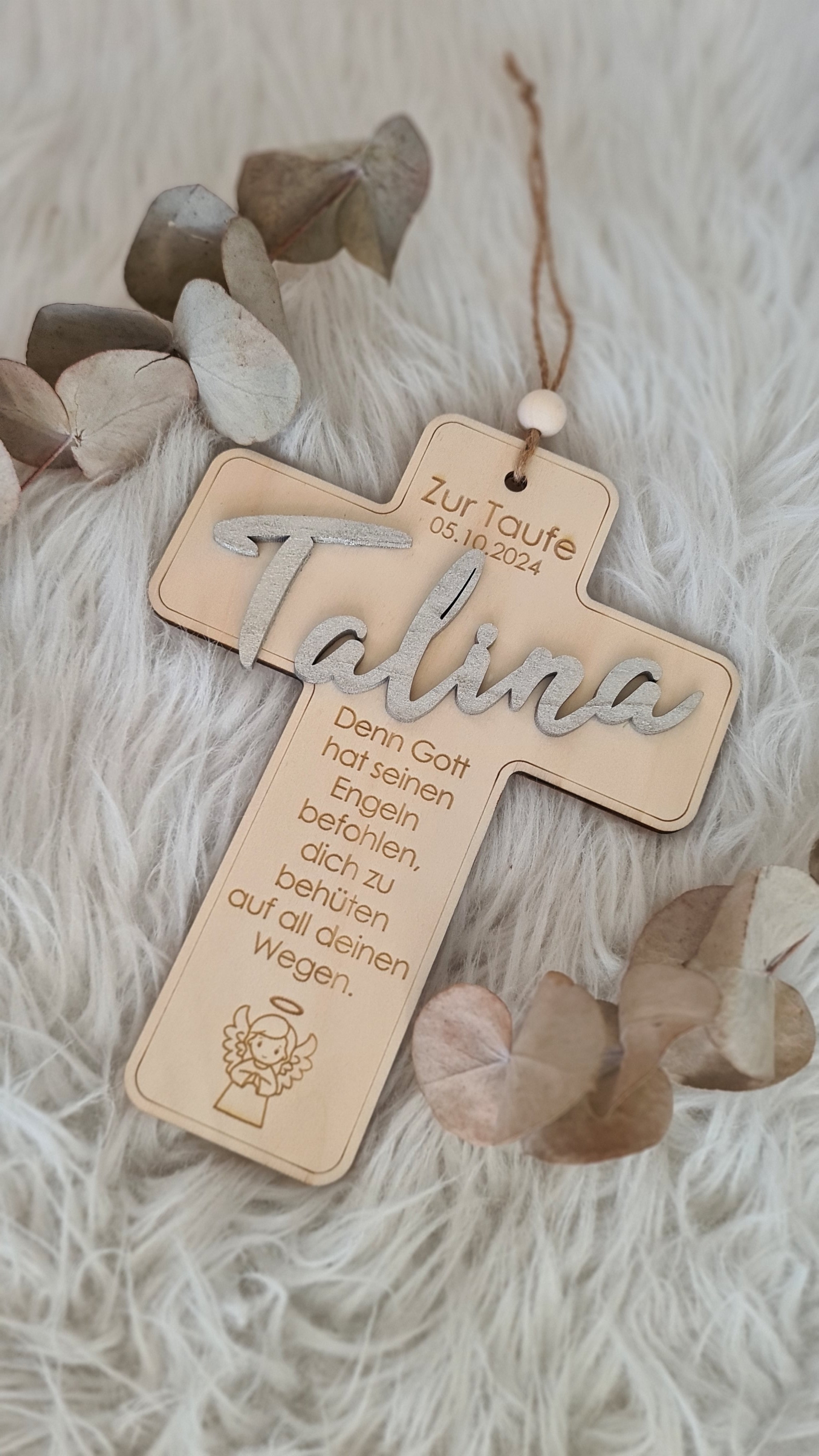 Holzkreuz zur Taufe, Kommunion, Firmung - Engel