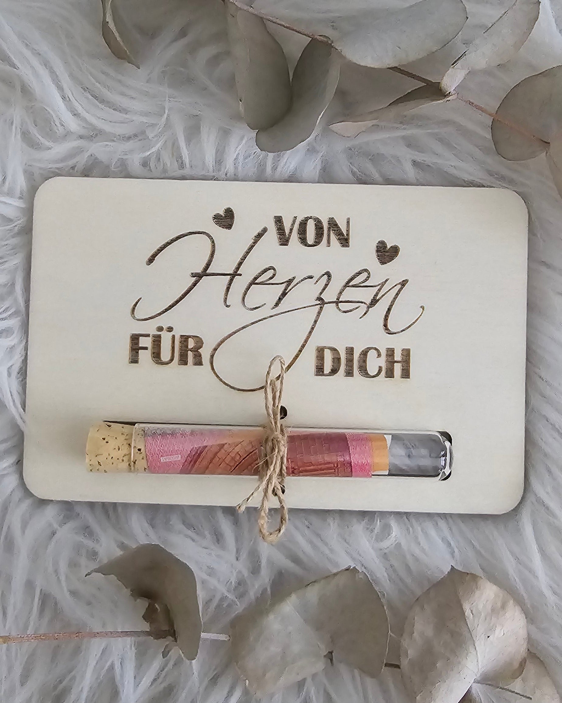 Geldgeschenkkarte mit Reagenzglas - Von Herzen