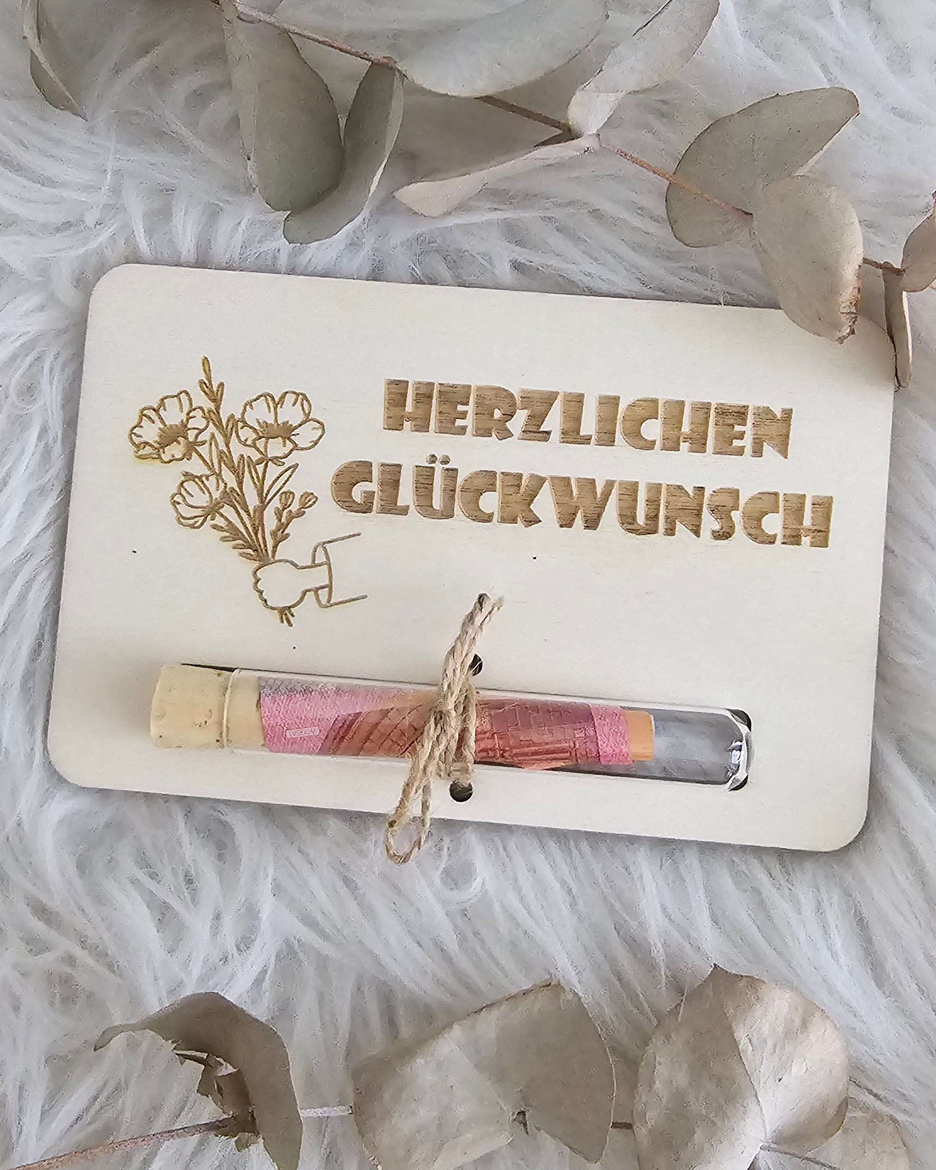 Geldgeschenkkarte mit Reagenzglas - Glüsckwunsch