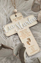 Holzkreuz zur Taufe, Kommunion, Firmung - Springe in Pfützen