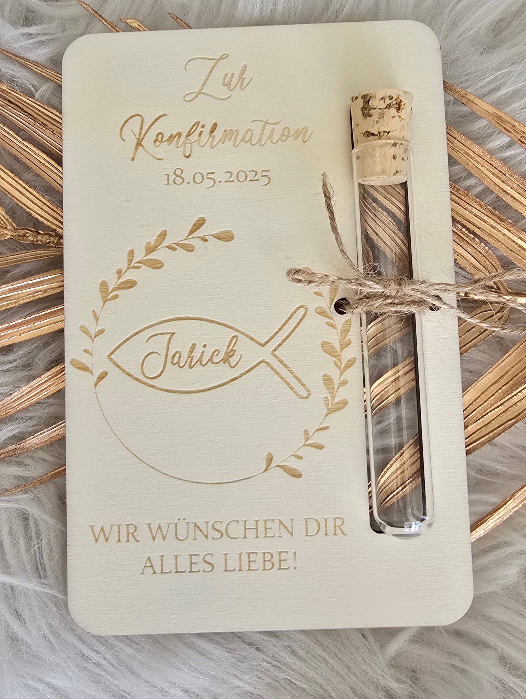 Geldgeschenkkarte mit Reagenzglas - Kommunion, Konfirmation, Firmung