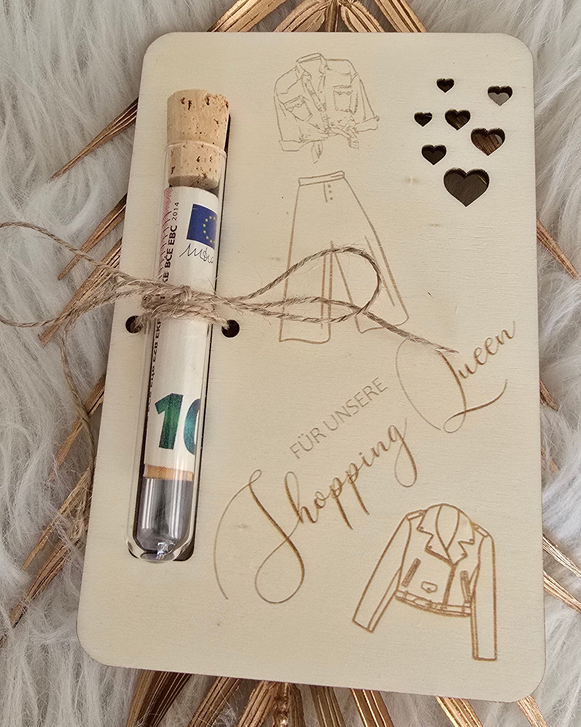 Geldgeschenkkarte mit Reagenzglas - Shopping Queen