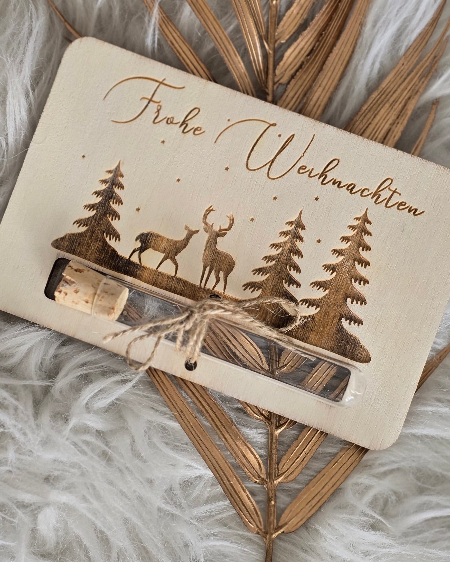 Geldgeschenkkarte mit Reagenzglas - Weihnachten Hirsche