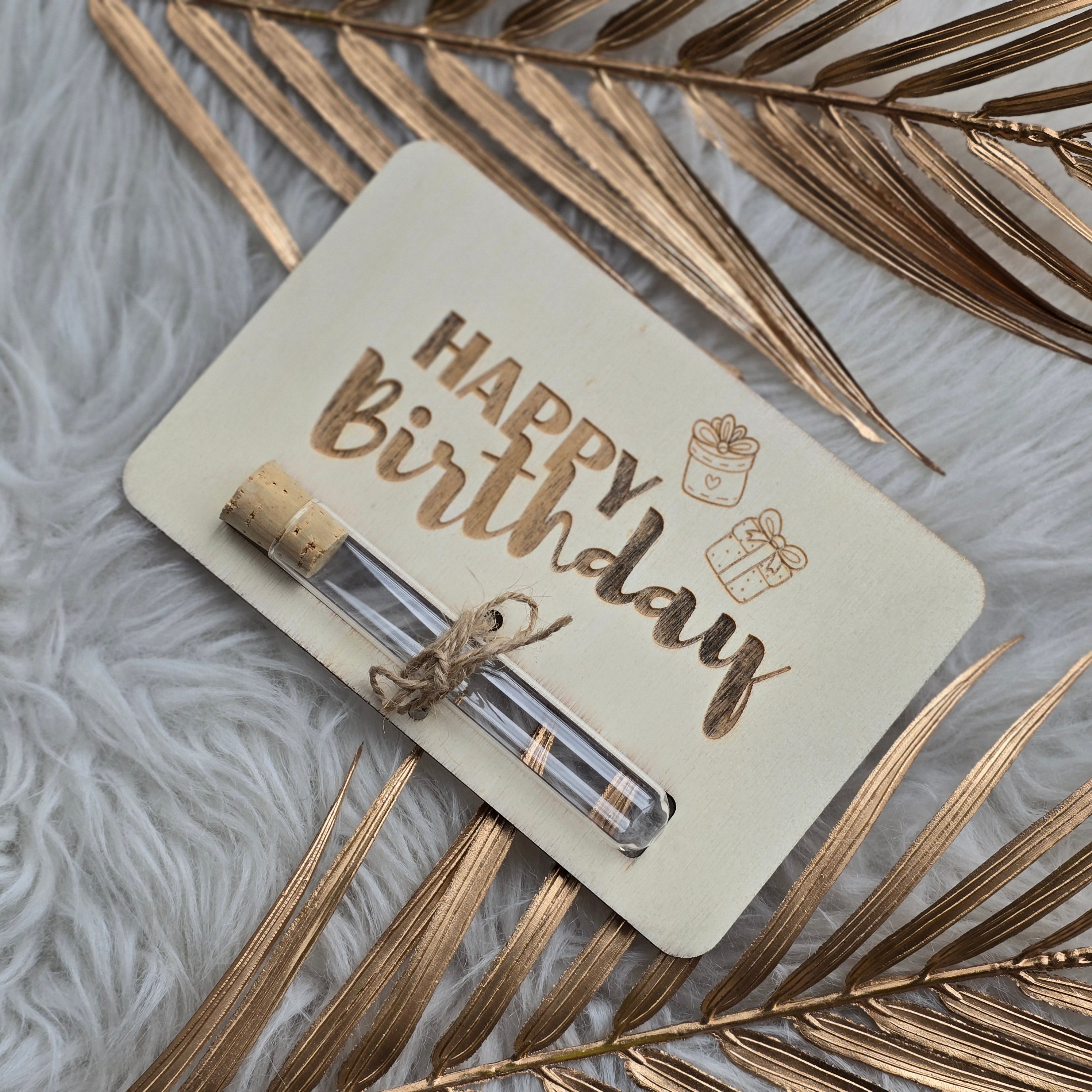 Geldgeschenkkarte mit Reagenzglas - Happy Birthday