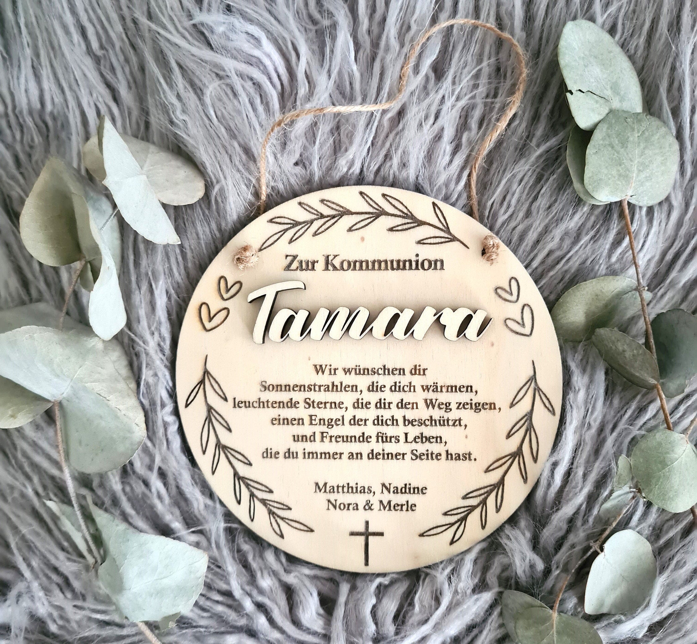 Holzscheibe zur Taufe, Kommunion, Konfirmation, Firmung